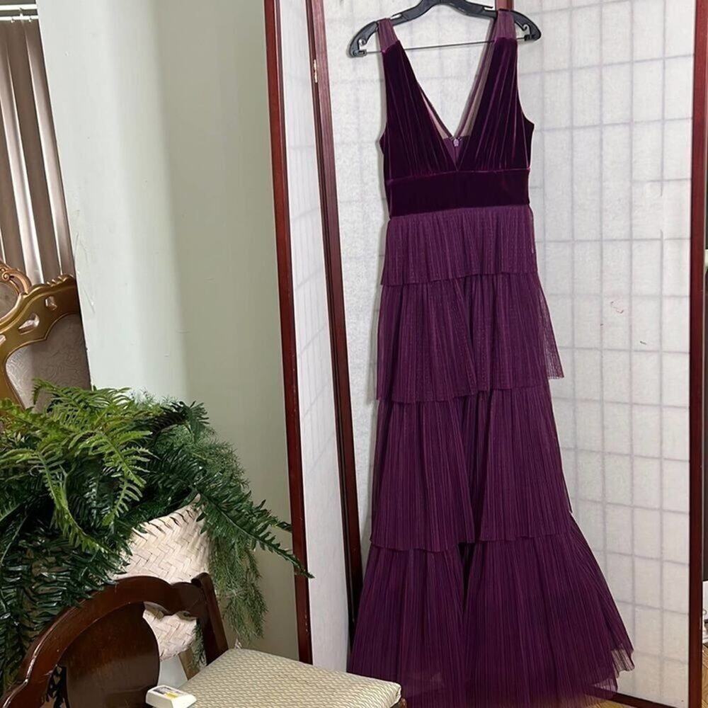 NWT BCBGMAXARAZIA TIERED‎ RUFFLE TULLE MAXI DRESS SIZE S
